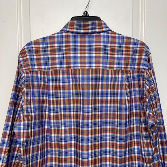 David Donahue Mens Blue/Orange Plaid 100% Cotton Long-Sleeve Button-Down Size M - Picture 10 of 11